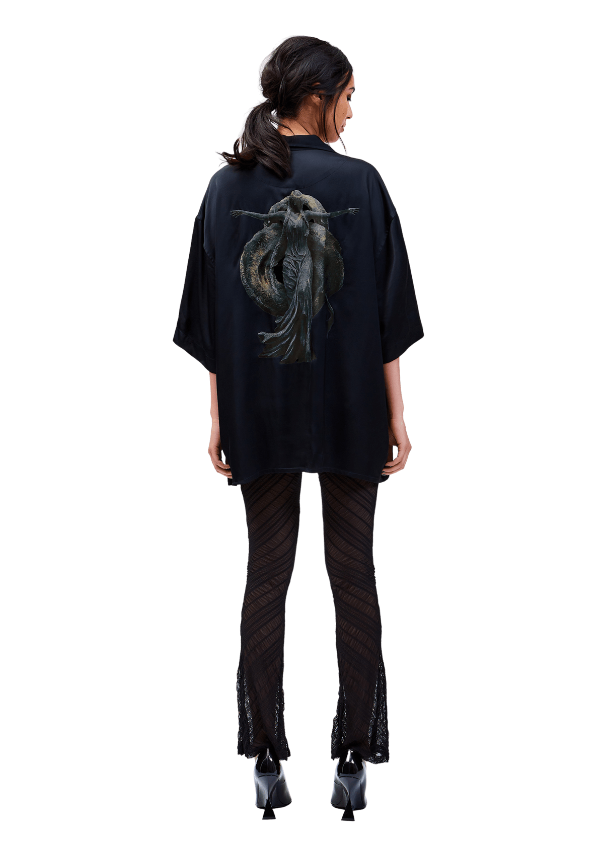 Model wears Queen Marika Lyocell Shirt in a Size M - Rear View