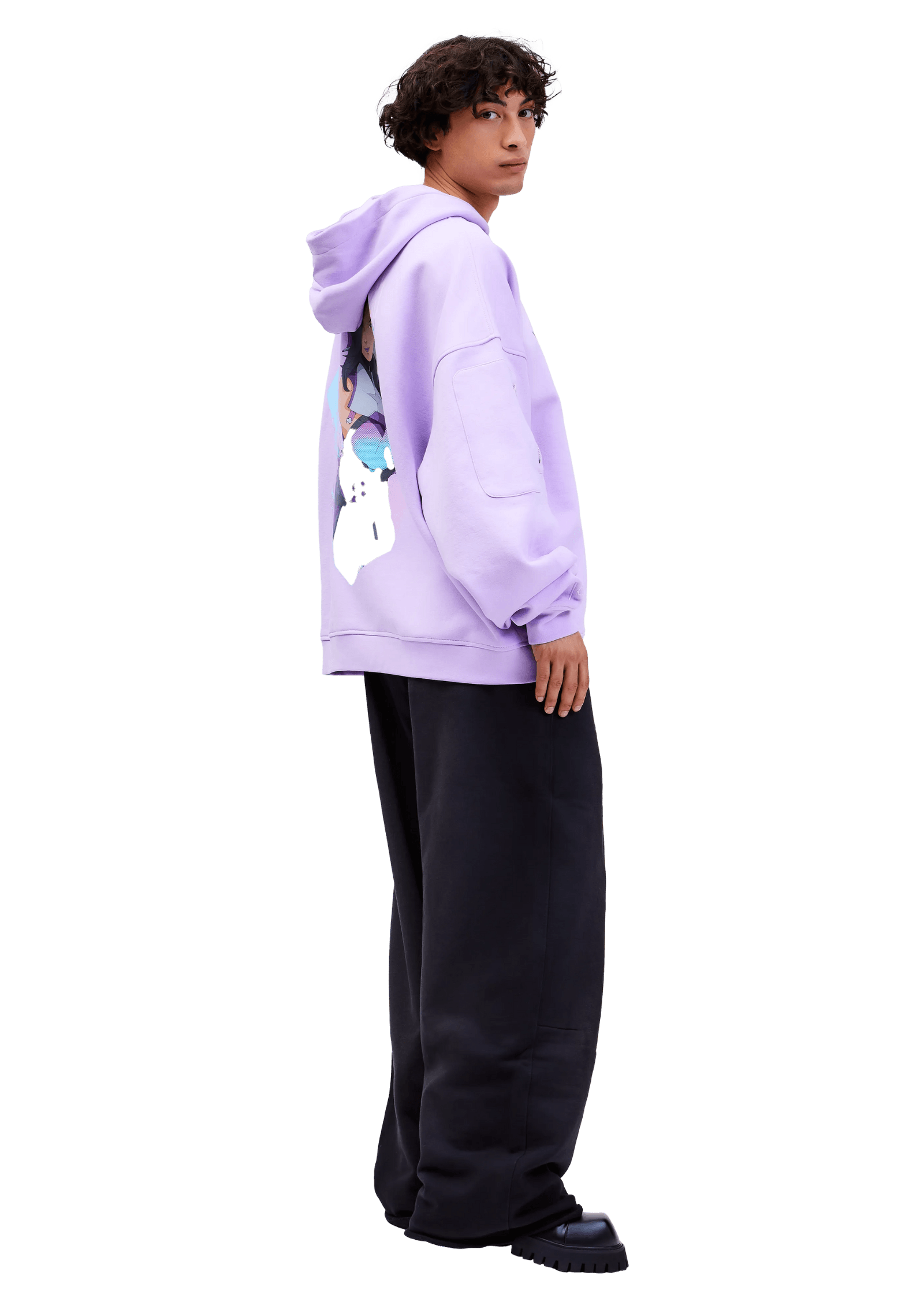 Model wears ARK/8 Anime Sombra Oversize Pullover Hoodie M - Side View