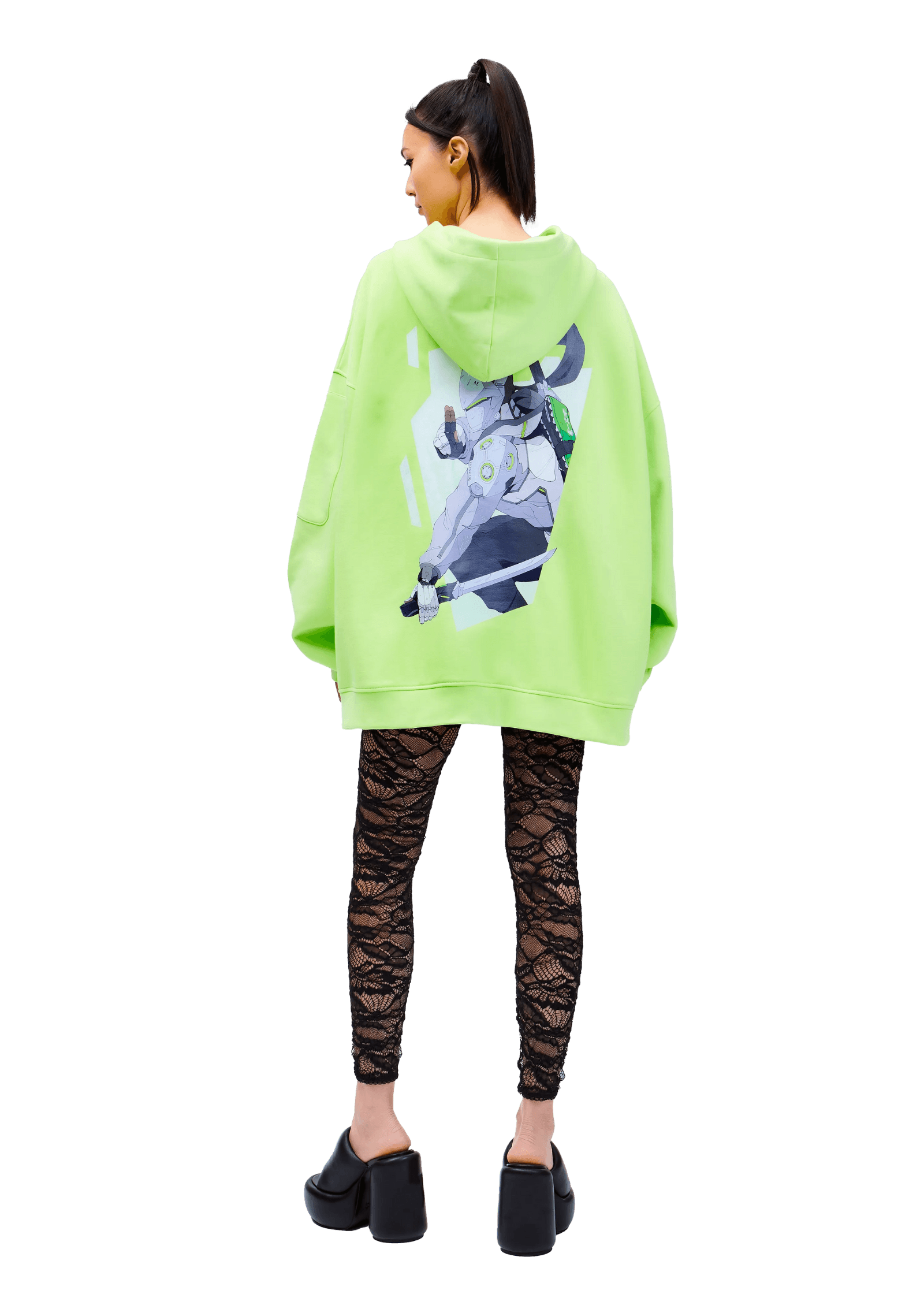 Model wears ARK/8 Anime Genji Oversize Pullover Hoodie M - Back View