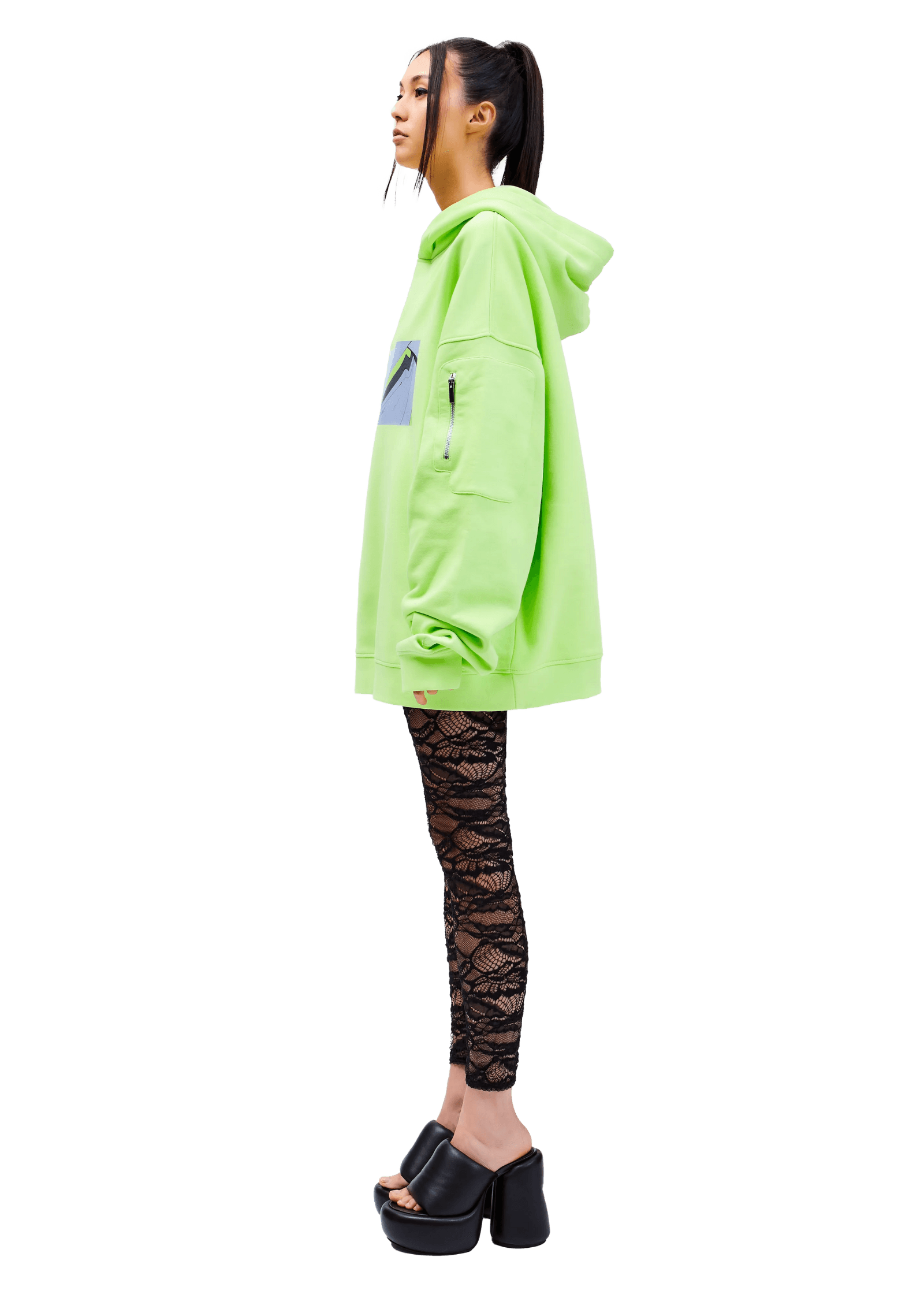 Model wears ARK/8 Anime Genji Oversize Pullover Hoodie M - Side View