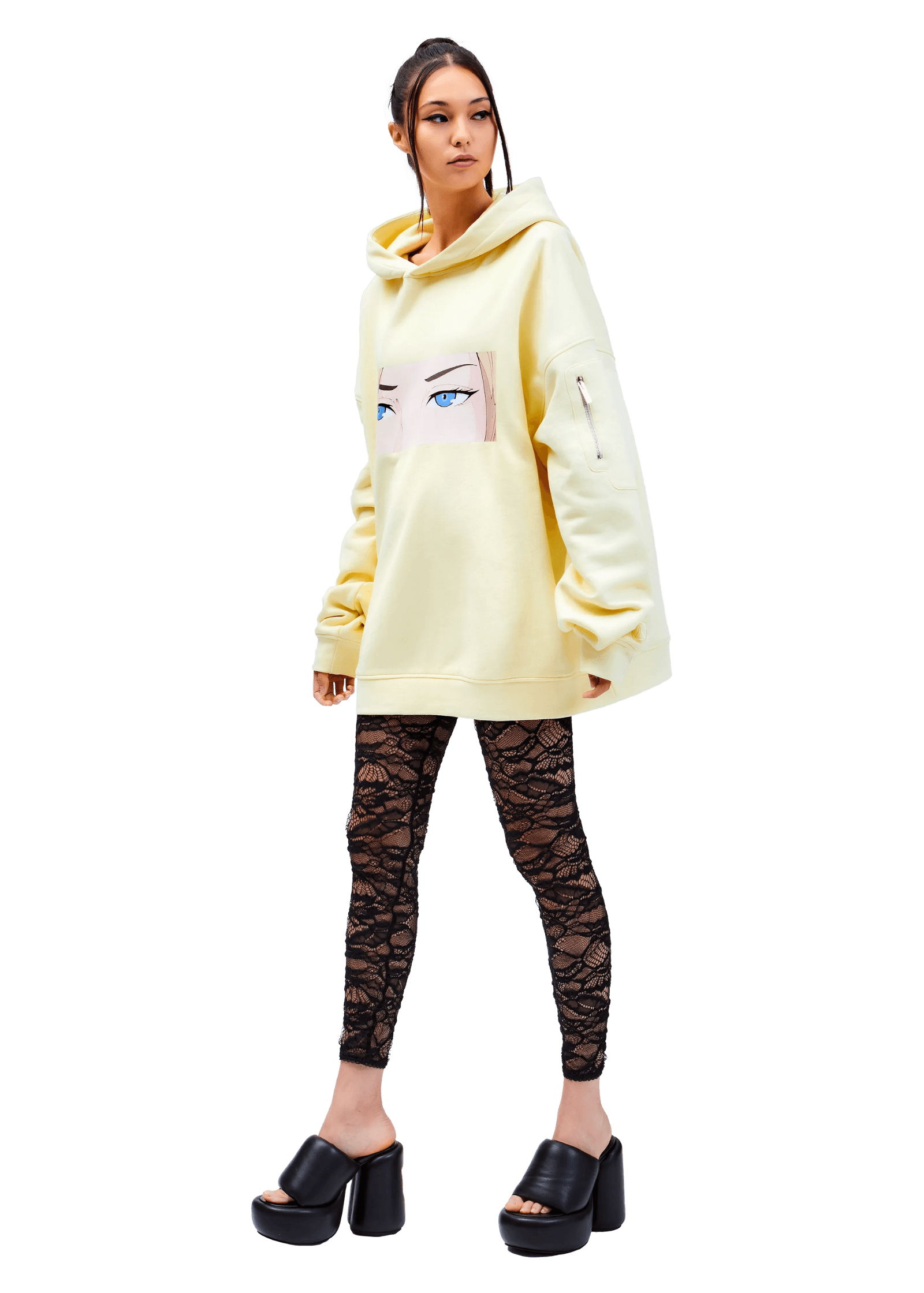 Model wears ARK/8 Anime Mercy  Oversize Pullover Hoodie M - Front View