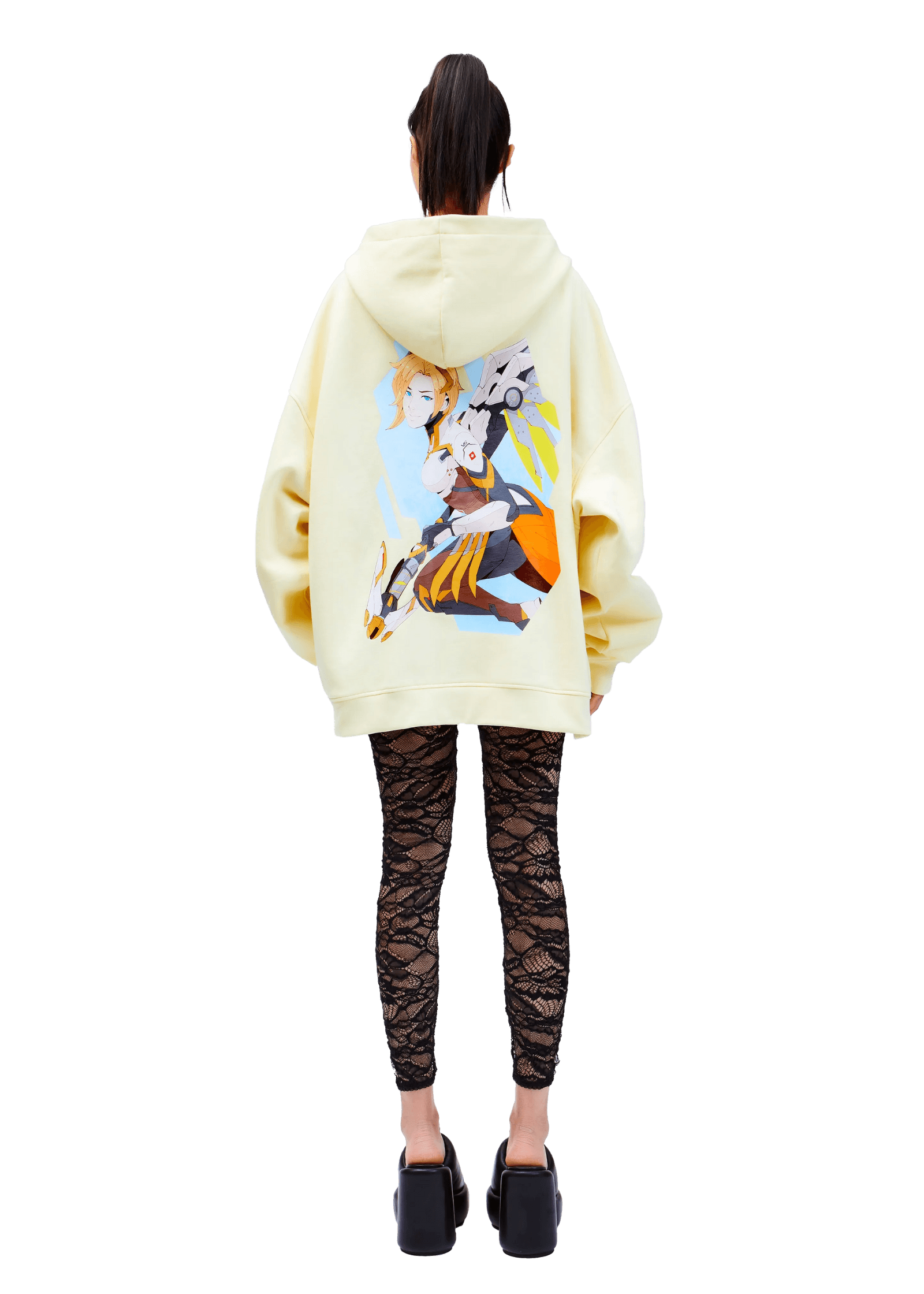 Model wears ARK/8 Anime Mercy  Oversize Pullover Hoodie M - Back View