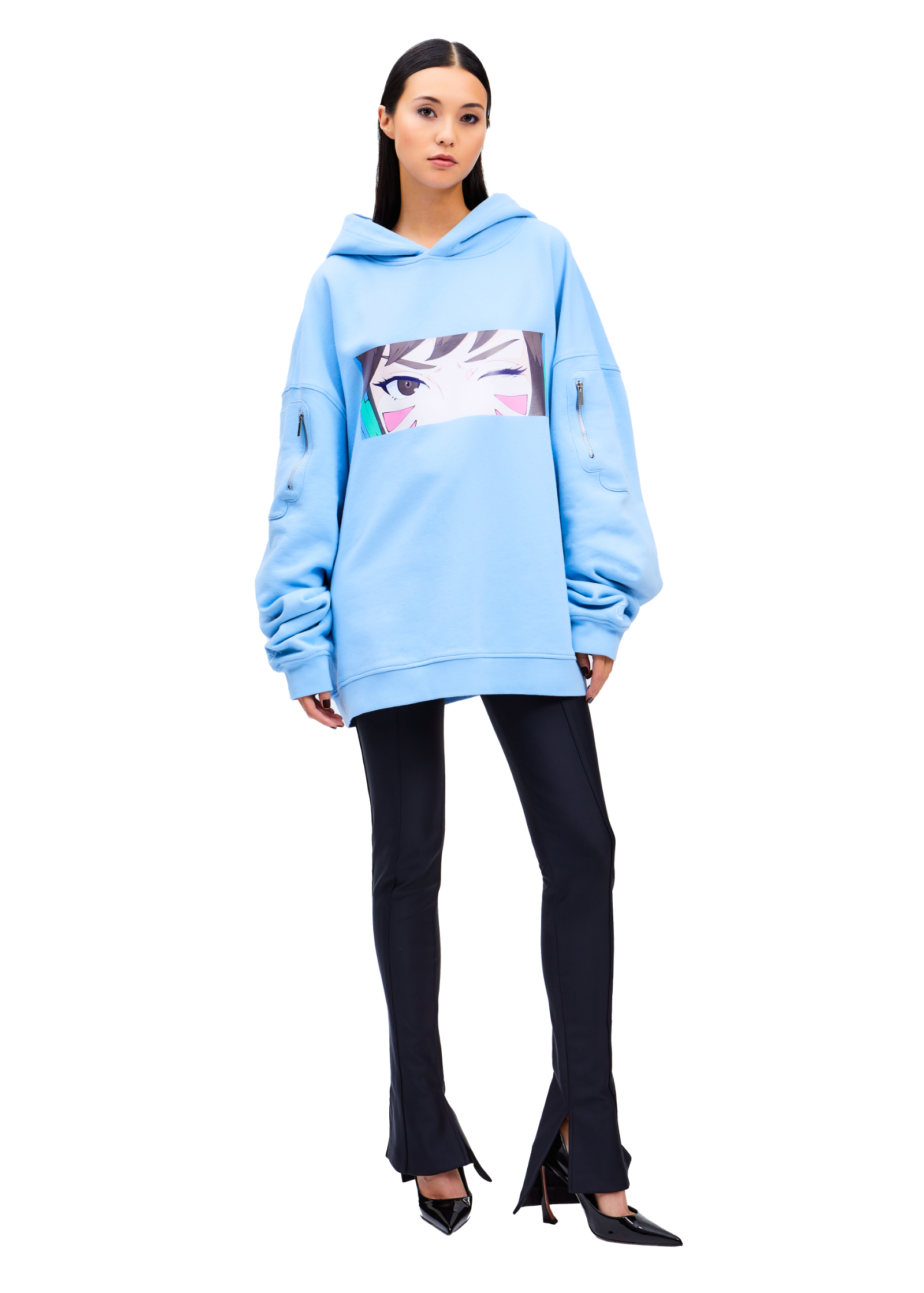 MODEL WEARS Anime DVa Oversize Pullover Hoodie - Front