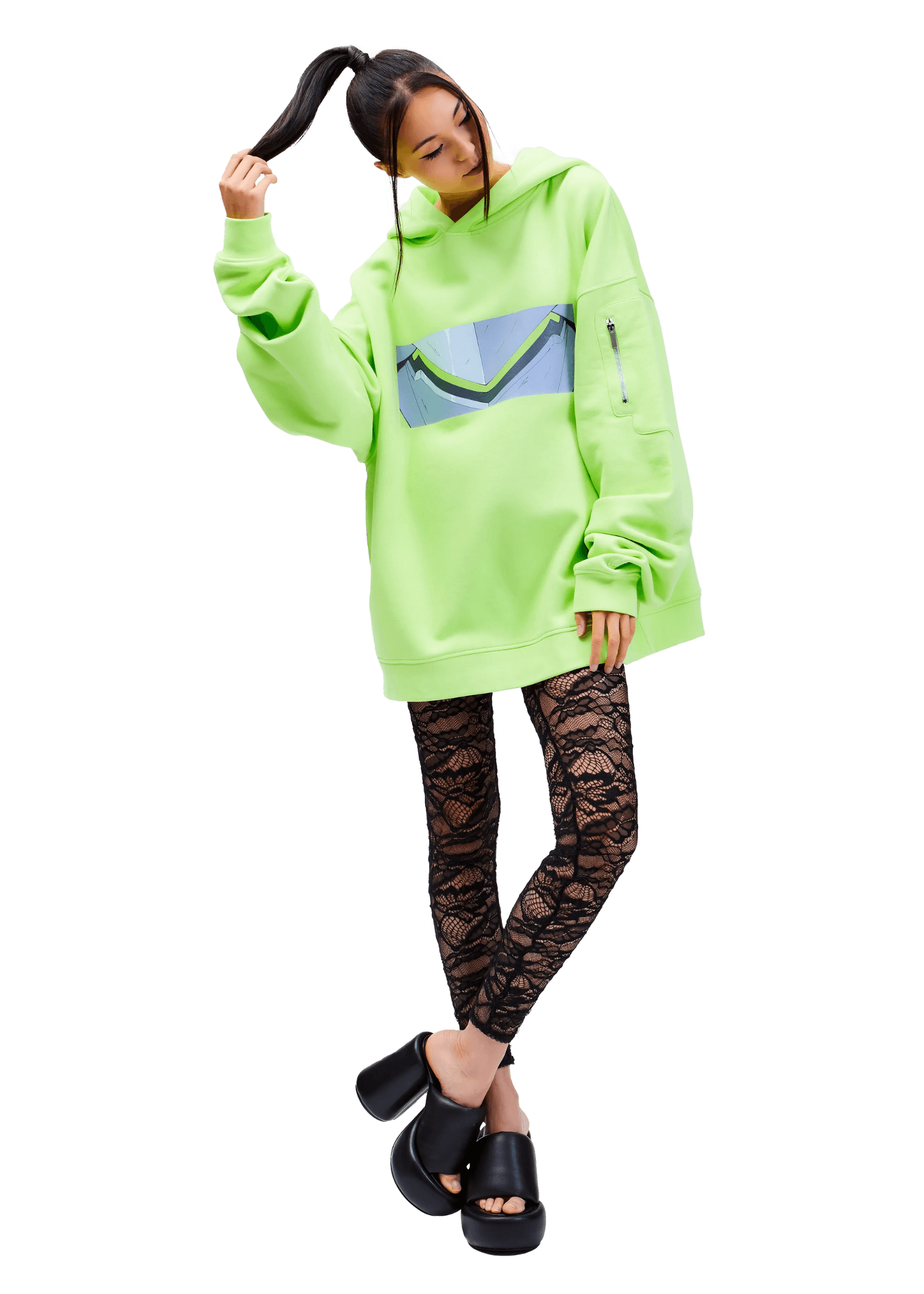 Model wears ARK/8 Anime Genji Oversize Pullover Hoodie M - Front View