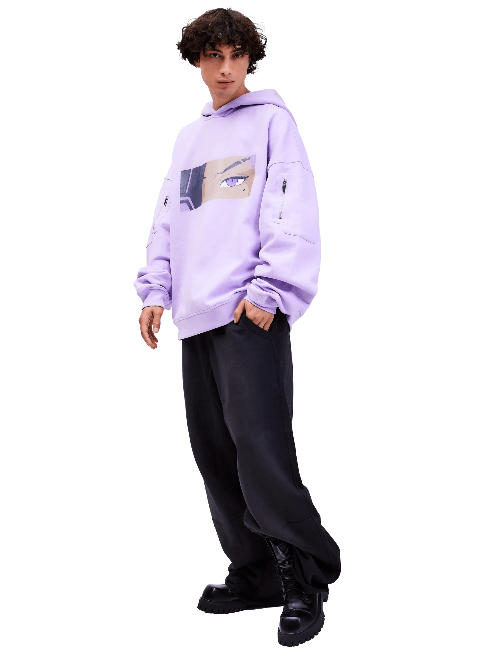 Model wears ARK/8 Anime Sombra Oversize Pullover Hoodie M - Front View