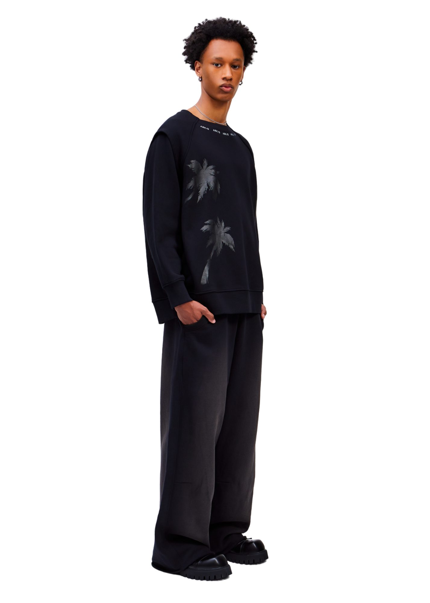 Model wears Palm Tree Kata Sweatshirt