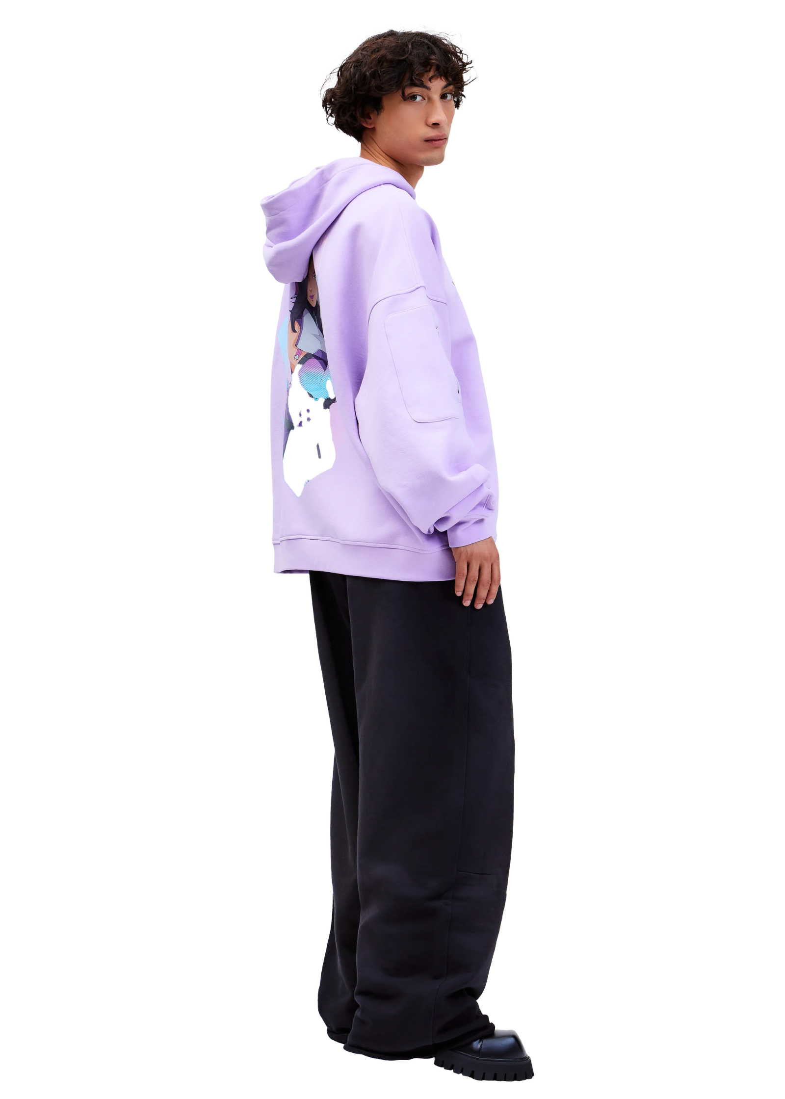 Model wears ARK/8 Anime Sombra Oversize Pullover Hoodie M - Side View