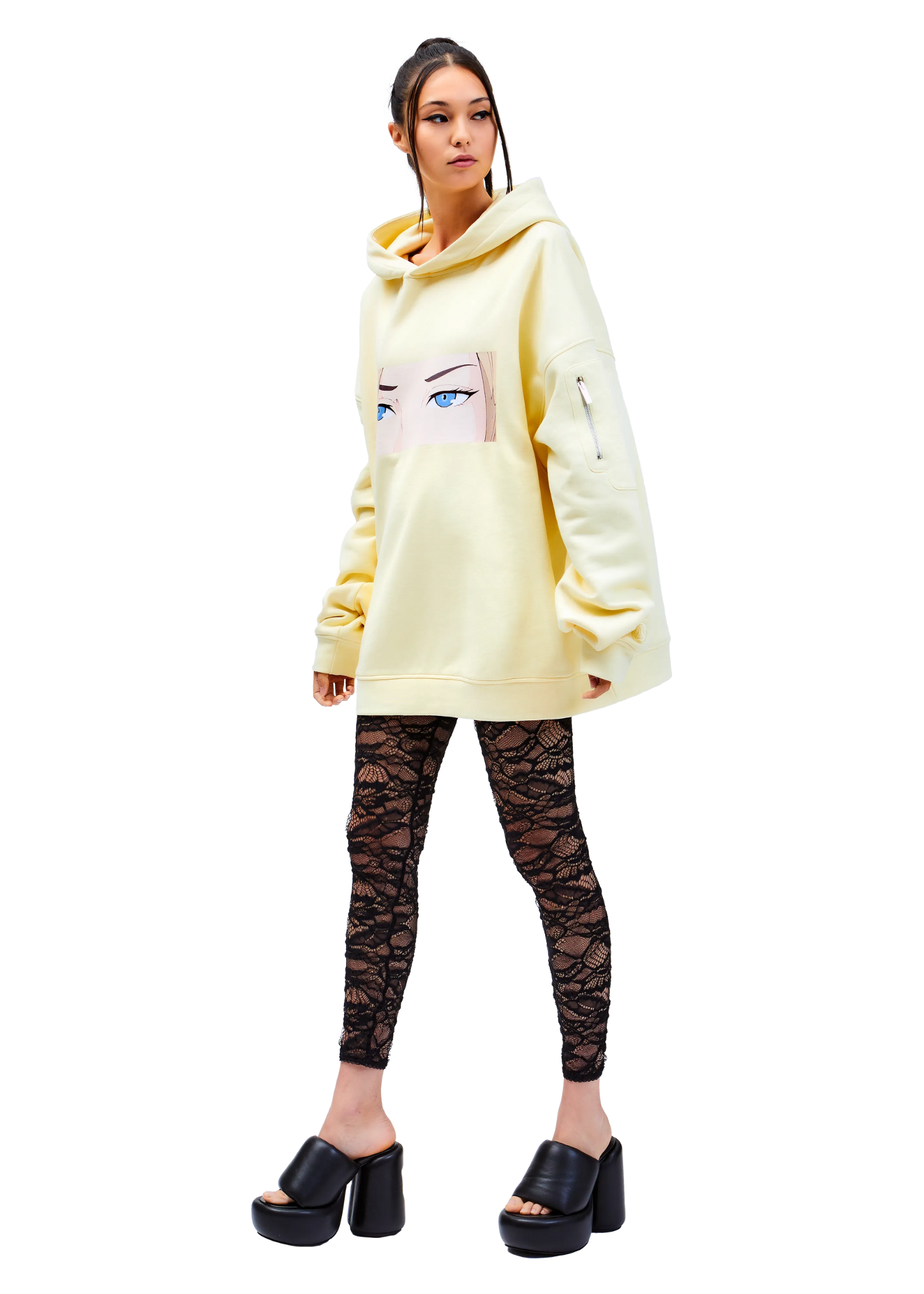 Model wears ARK/8 Anime Mercy  Oversize Pullover Hoodie M - Front View