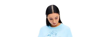 Model Wears Mei Linework Oversize T-shirt - Front View