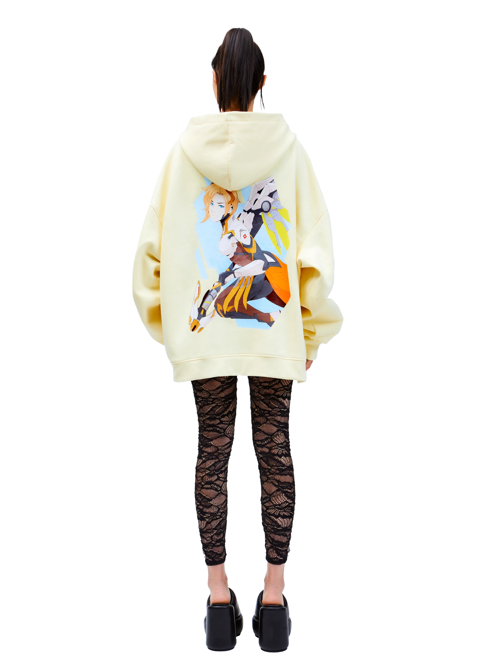 Model wears ARK/8 Anime Mercy  Oversize Pullover Hoodie M - Back View