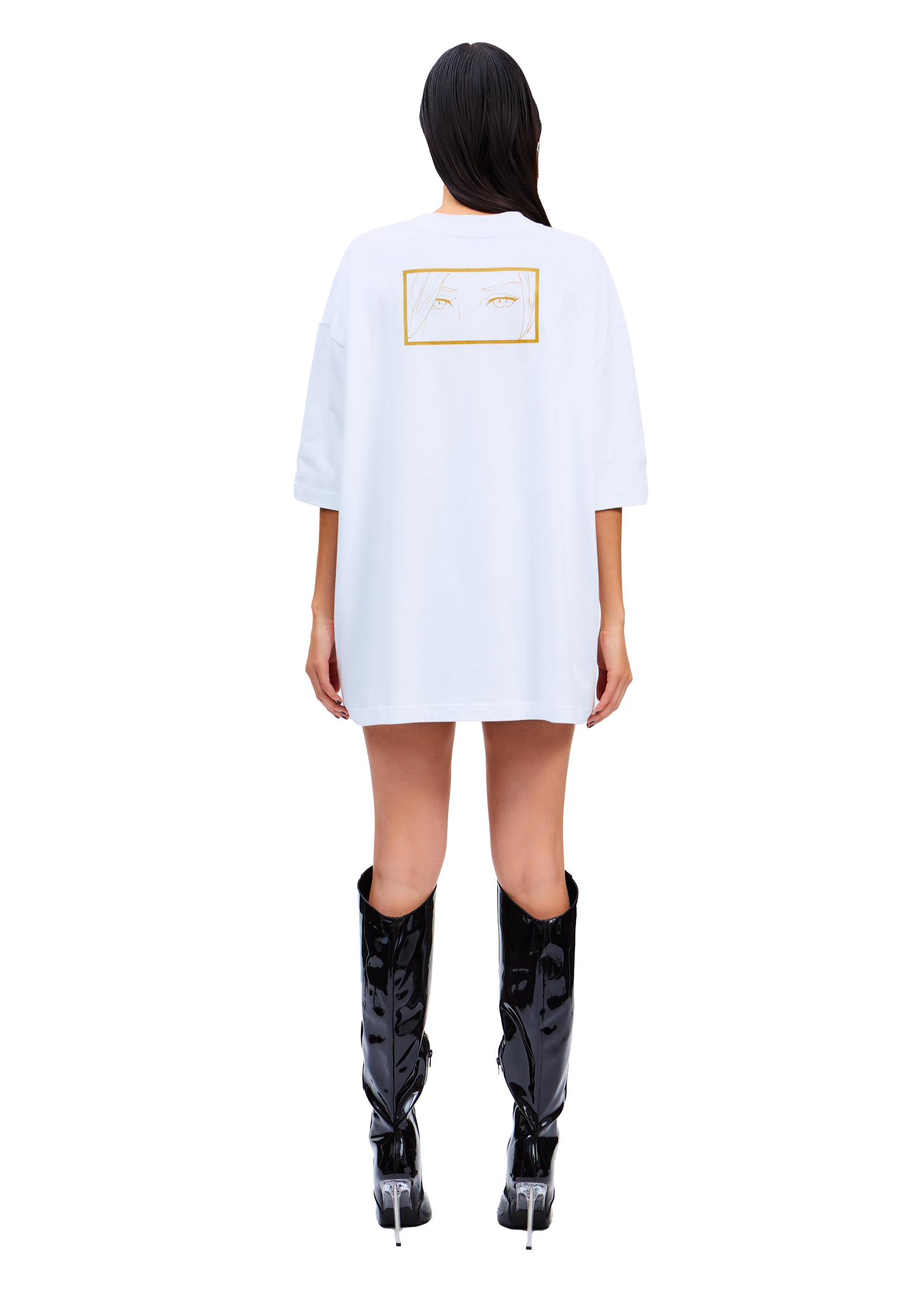 Model Wears Anime D.Va Linework Shirt - Rear View