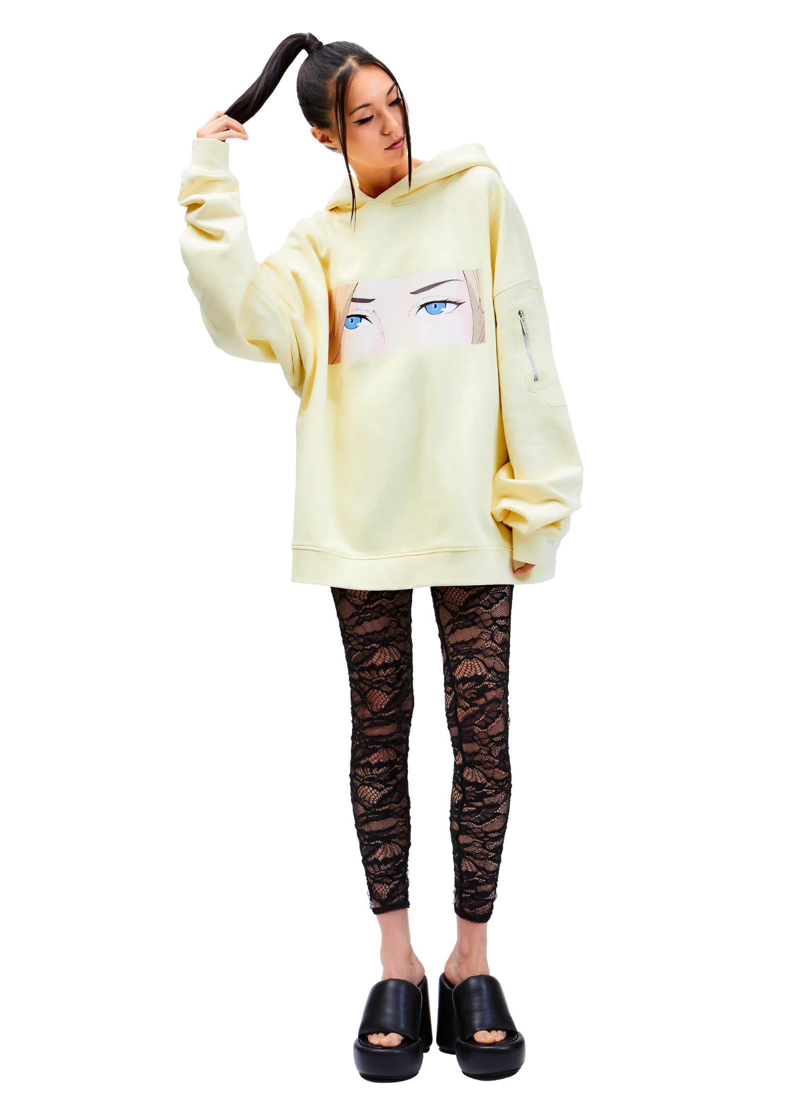 Model wears ARK/8 Anime Mercy  Oversize Pullover Hoodie M - Front View